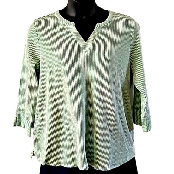 Joan Rivers Knit Seersucker 3/4-Sleeve Pullover Top - Green and White, Size XL - Picture 2 of 7